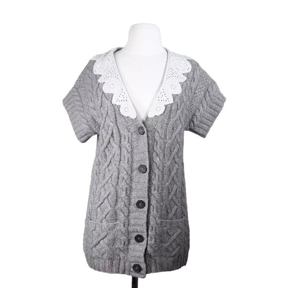 3.1 Phillip Lim Women’s Medium Gray Cable Knit Cashmere Cardigan Button Sweater - Picture 1 of 9